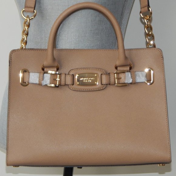 NWT MICHAEL KORS HAMILTON LEATHER EW KHAKI CHAIN SATCHEL CROSSBODY HANDBAG - Picture 2 of 8